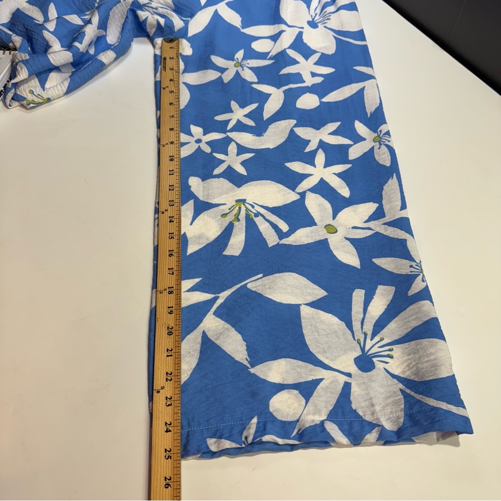Mable Blue White Floral Wide Leg Crop Pants Beach Vacation Small FLAWED - Picture 13 of 16